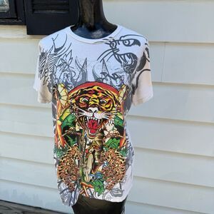 Y2K RARE Ed Hardy Tiger Graphic Rhinestone Tattoo Tee Unisex